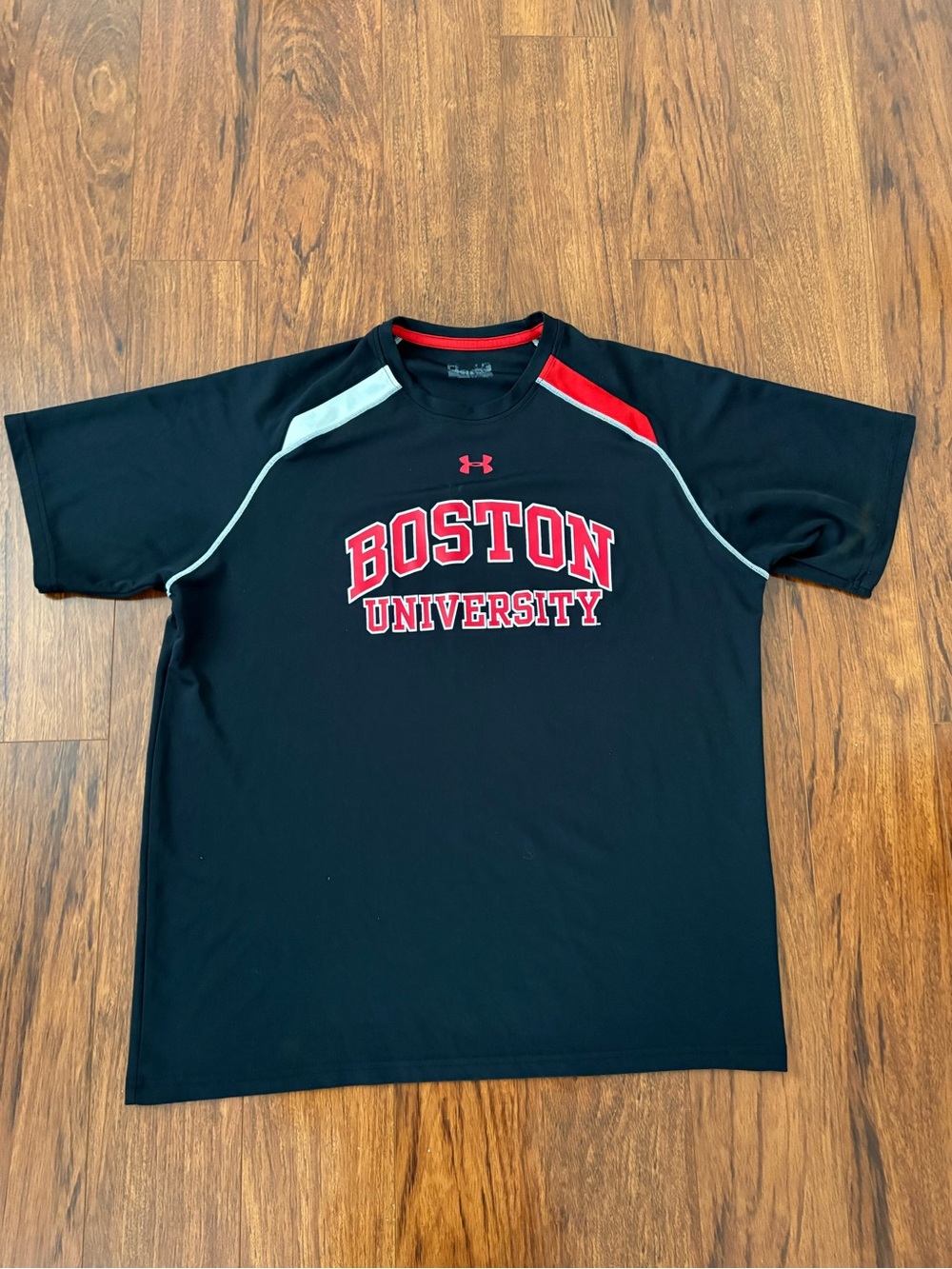 Under Armour Black Short-Sleeve Boston University Tee with Red and White Accents